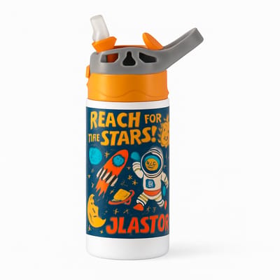 Stijlvolle Art-Deco Gouden Drinkfles – Elegante Drinkfles voor Liefhebbers van Luxe Design - Waterfles voor kinderen (wit/oranje)