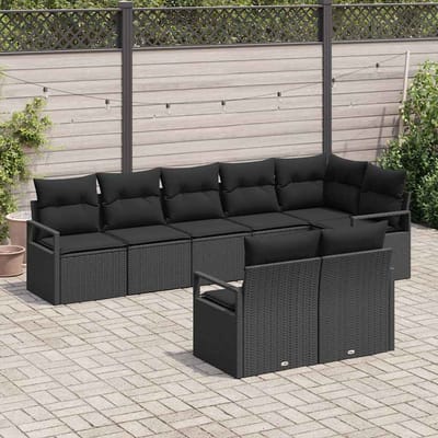 vidaXL Tuinbank Set met kussen met opslag 8 pcs Zwart poly rattan