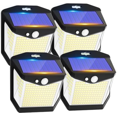 Zonnelamp voor Buiten met Bewegingsmelder - Draadloze Wandlamp met 248 LEDs, IP65 Waterdicht, 270 Graden Beveiliging, Set van 4 Stuks