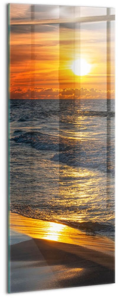 Wallfluent Glasschilderij - Władysławowo, Oostzee Foto Schilderij Op Glas - 50x125 cm - Grijs Verticale Muurschildering - Landschap Glas Schilderij - Schilderij Glas - Schilderij Op Glas