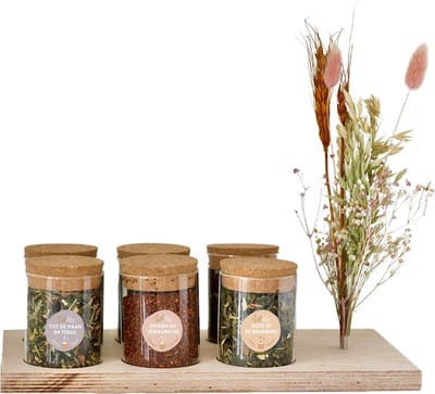 Het Theeplankje Theeplank Deluxe Liefde - theeplank, theeplank met potjes, theeplateau, thee geschenkset, theeset, thee cadeaupakket, thee pakket, thee cadeau, thee proeverij, liefde cadeau