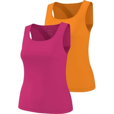 ESMARA Set van 2 rib dames tops (Donkerroze/oranje, XS (32/34))