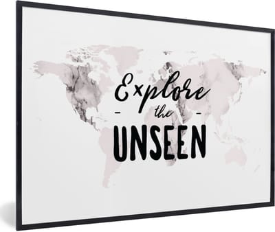 Poster in lijst - Fotolijst 90x60 cm - Posters - Wereldkaart - Quote - Marmer - Posterlijst zwart - Decoratie - Wanddecoratie woonkamer - Muurdecoratie slaapkamer