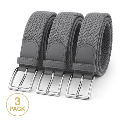 3 pack deal - Elastische riem - gevlochten broekriem - dames en heren riemen - kleur Grijs 105 cm