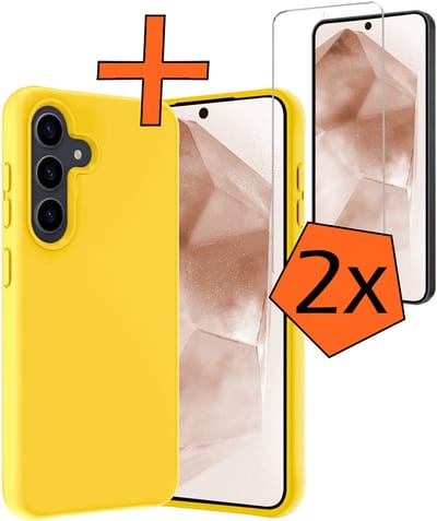 Hoes - Met 2x Screenprotector - Geschikt voor Samsung Galaxy A56 - Sterk & Shockproof - Back Cover - Siliconen Case - Telefoon Hoes - Geel