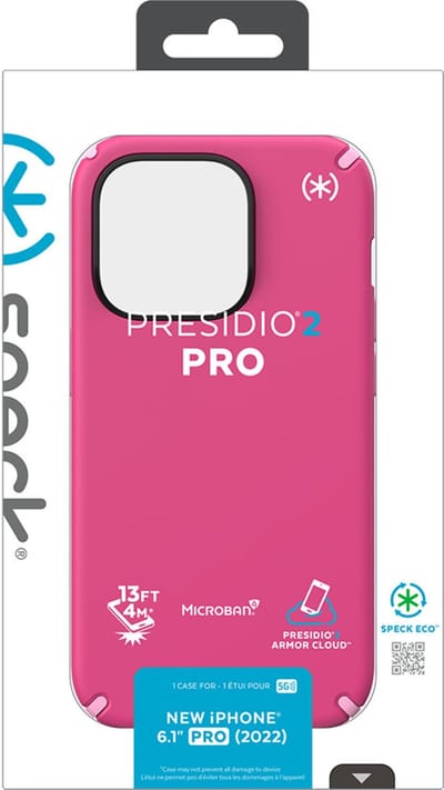 Speck hoesje geschikt voor Apple iPhone 14 Pro - Slank - Ultieme Bescherming - Luxe Soft-touch Afwerking - Valbescherming gecertificeerd tot 4 meter - Microban Antibacterieel - Presidio2 Pro lijn - Roze