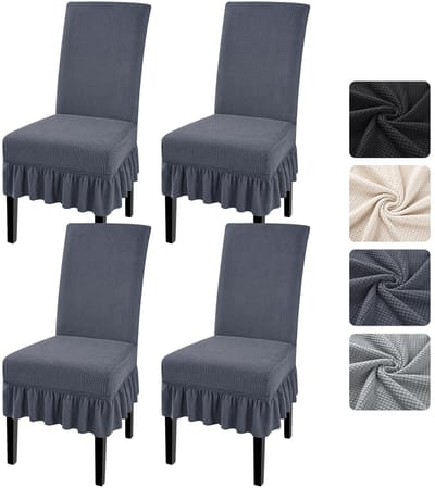 Stoelhoezen, set van 4, stretch, universele stoelhoezen, schommelstoel, elastische afneembare stoelhoezen, wasbaar, laagpolig, voor keuken, eetkamer, hotel, banket (donkergrijs, 4 stuks)
