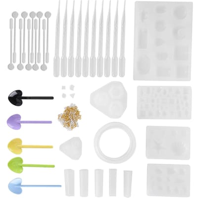 Kit de 141 pièces pour la création de bijoux et pendentifs en résine époxy cristalline, moules en silicone faits main white