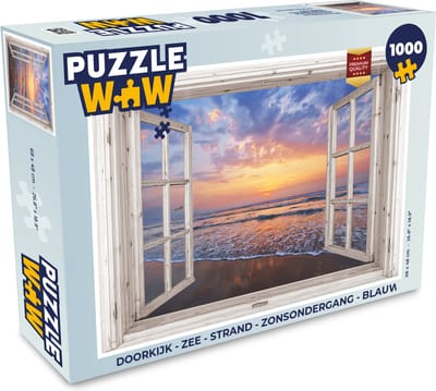 Puzzel Doorkijk - Zee - Strand - Zonsondergang - Blauw - Legpuzzel - Puzzel 1000 stukjes volwassenen