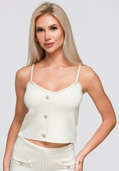OMBRE Blouse - Slim Fit - Viscose - Effen Crème S/M