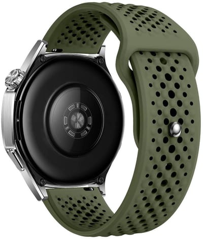 Siliconen bandje - geschikt voor Garmin Vivoactive 4 / Venu 4 (45mm) / Venu 3 / 2 / Forerunner 255 / Forerunner 265 / 570 (47mm) en Polar Vantage M / M2 / V3 / Grit X (Pro) - gaatjes - army groen