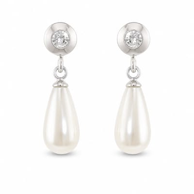 Behave Oorbellen Dames – Parel Oorbellen Zilverkleurig met Kristal – Steker Oorbellen – Druppel Parels – Nikkelvrij – Cadeau – 25 mm