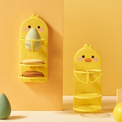 Make-up Sponshouder Draagbaar Cartoon Eend Patroon Wandmontage Cosmetische Poederkwasten Rek
