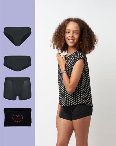 Moodies menstruatie ondergoed tiener - bundel bamboe - 3 stuks - meiden - maat 140-146 (XXS) - zwart -