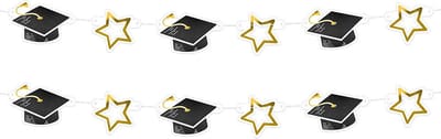 Boland Hangdecoratie slinger geslaagd thema - 2x - zwart/goud - karton - 3 meter - examenfeest versiering