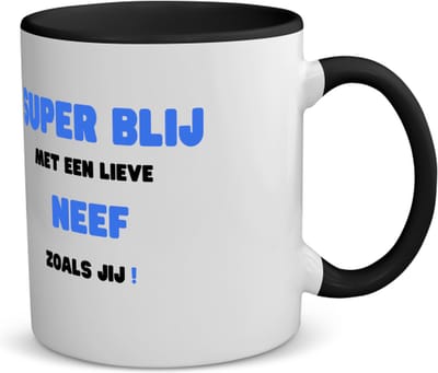 Akyol - super blij met een lieve neef zoals jij koffiemok - theemok - zwart - Neef - de liefste neef - verjaardag - cadeautje voor neef - neef artikelen - kado - geschenk - 350 ML inhoud