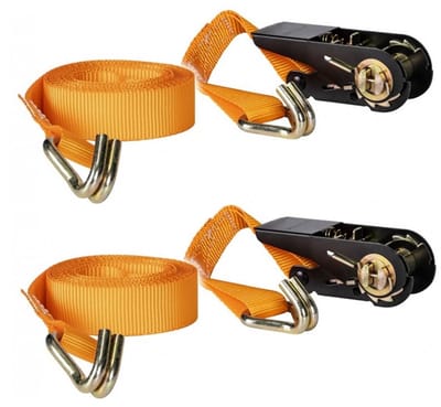 Per 2 stuks - Spanband - Sjorband - 800 KG - 5 meter - Oranje - Inclusief Ratel & J-Haak -
