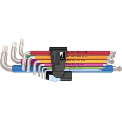 Wera 3950/9 Hex-Plus Multicolour Imperial Stainless 1 Inbus Haakse schroevendraaierset 5/64 inch, 3/32 inch, 1/8 inch, 5/32 inch, 3/16 inch, 7/32