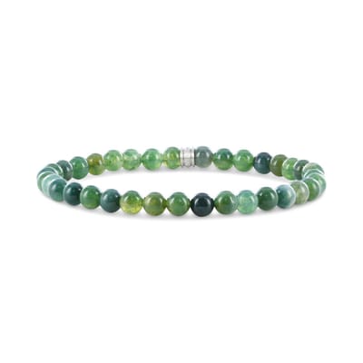 Frank 1967 7FB-0668 Kralenarmband met Mos Agaat Kralen 6mm - Groen - Rekbaar - 20cm - Staal