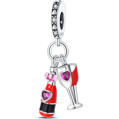 Authentieke Originele Koperen Metalen Bedel Kralen Componenten Luxe Valentijnsdag Rode Wijn Hanger Kralen Component Kralen Componenten Compatibel Met Armband white