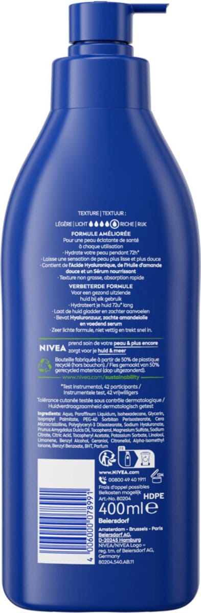 NIVEA Bodymilk Verzorgend met pomp - 6 x 400 ml - Voordeelverpakking