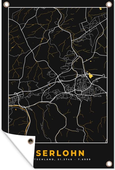 Muurdecoratie Iserlohn - Goud - Stadskaart - Plattegrond - Kaart - Duitsland - 120x180 cm - Tuinposter - Tuindoek
