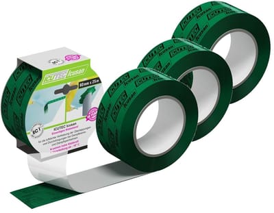 ICUTEC 3-pack Icusan plakband 60 mm x 25 m | Hoogwaardige plakband voor dampremmende folies | Professionele kwaliteit met extreem hoge kleefkracht | Oplosmiddelvrij en geschikt voor gebruik vanaf -10°C