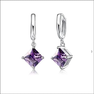 Aramat Jewels | Oorringen | Zilveren Oorhanger met ruitvormige zirkonia | Paars | |12mm | Zilver | Kinderen | Verkleurd niet
