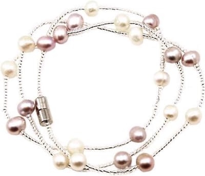 Zoetwater parel armband Pearl Wrap - echte parels - wit - roze - zalm - oranje - zilver - wikkelarmband - magneetslot - luxe sieraden zakje - parel armband dames - zoetwaterparel