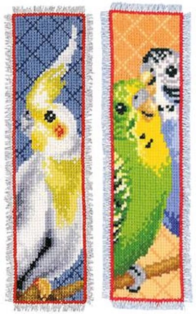Vervaco - Bladwijzer kit - Parkieten set van 2 - PN-0146574 - Borduren - Borduurpakket - Borduurpakket volwassenen - Borduurpakket kind