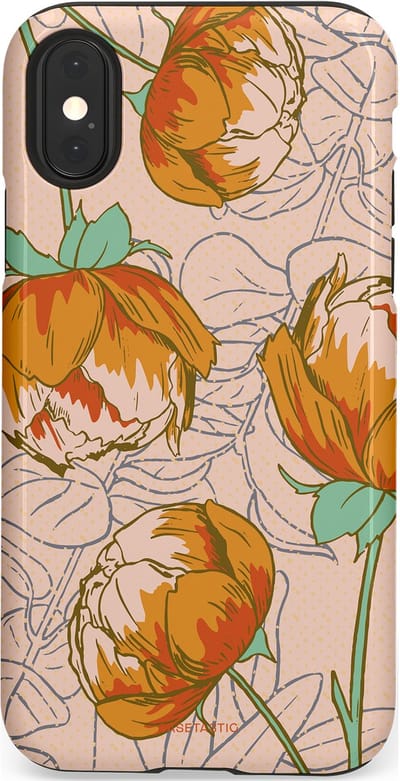 Casetastic hoesje geschikt voor Apple iPhone X / Apple iPhone XS - Dubbellaagse bescherming - Lente pioenroos - Fashion Case - Zand Zilver Okergeel Terracotta