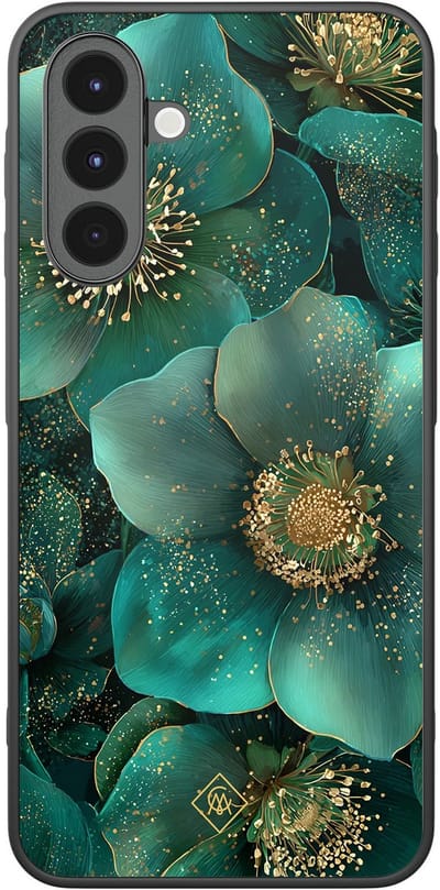 Casimoda® hoesje - Geschikt voor Samsung Galaxy A17 - Emerald Flowers - Zwart TPU Backcover - Bloemen - Groen