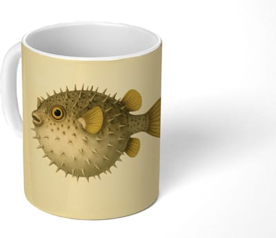 Mok - Koffiemok - Stekels - Vis - Opgeblazen - Bruin - Mokken - 350 ML - Beker - Koffiemokken - Theemok