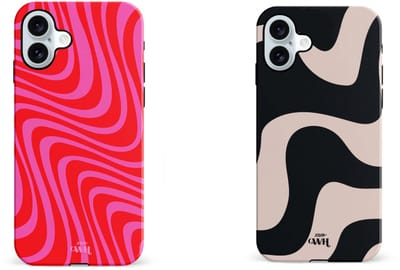 xoxo Wildhearts telefoonhoesjes Berry Much + Ride With Me Zwart Beige – Double Layer Hard Cases met golvend design – luxe en trendy – geschikt voor iPhone 16