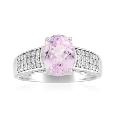 Cavill - Elegante Damesring 925 Sterling Zilver - Platina Gecoat - 3,22 ct Ovaal Roze Kunziet & 0,55 ct Cambodjaanse Zirkonia - Luxe Sieraad