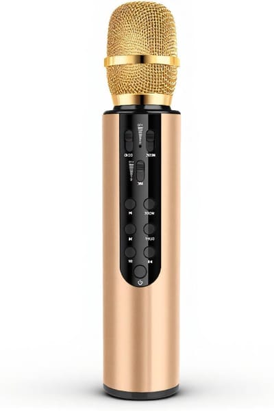 Karaoke Microfoon - Draagbare Speaker - Feestelijke Zangavond - Geïntegreerde Speaker - 26 cm - Goud