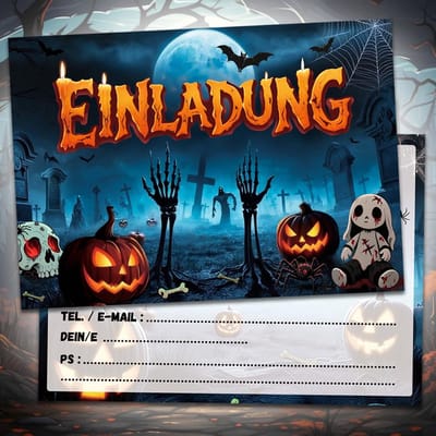 Dailygoods - 12 x Halloween Uitnodigingskaarten voor Kinderen - Griezelige Party Kaarten
