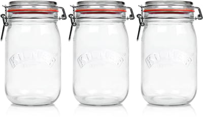 Kilner Weckpot XL 1500ml | Voordeelset van 3 stuks | Premium kwaliteit | Robuust en Voedselveilig | Ideaal als voorraadpot, inmaakpot of conserveerpot