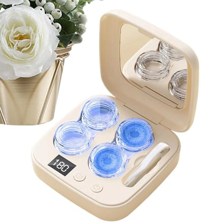 Ultrasone contactlensreiniger, elektrisch reinigingsapparaat met led-display, 3 standen en timer van 30-180 seconden, USB-C opladen, draagbaar voor op reis.