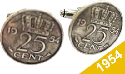 Manchetknopen Kwartje 1954 Verzilverd - Uniek en Stijlvol Sieraad met Jaartal - Cadeau Geboortejaar - Alle Jaartallen Beschikbaar - Doorsnede 1,8 cm