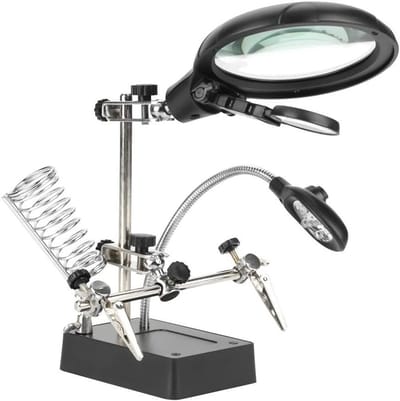 Leesloep met 10x LED verlichting en vergrootglas in zwart voor elektronisch lassen - Handig vergrootglas met LED voor hobby en werkplaats - Vergrootglas met verlichting voor gedetailleerd werk.