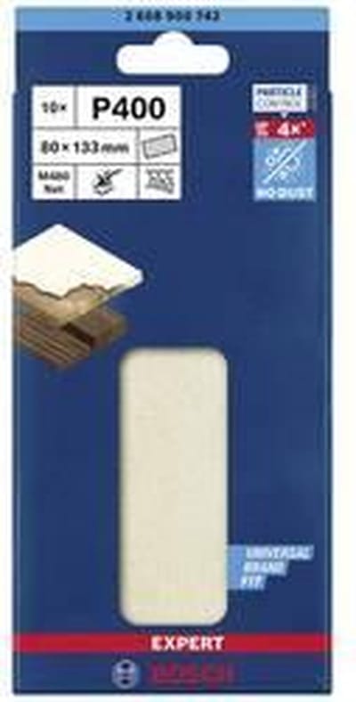Bosch Accessories EXPERT M480 2608900742 Schuurnet voor vlakschuurmachine Ongeperforeerd Korrelgrootte (num) 400 (l x b) 133 mm x 80 mm 10 stuk(s)