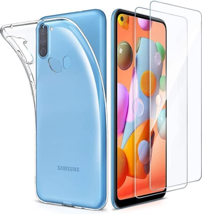 Silicone hoesje transparant met 2 Pack Tempered glas Screen Protector Geschikt voor: Samsung Galaxy A11