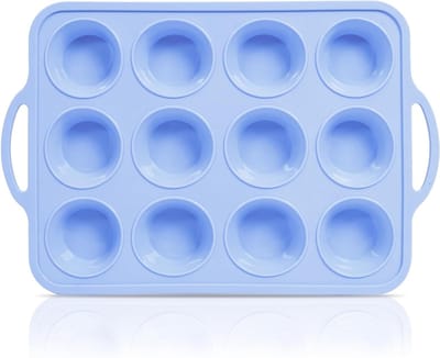 Grote Siliconen Muffinvorm voor 12 Muffins, Ideaal voor Bakken, Herbruikbaar en Flexibel, Blauw