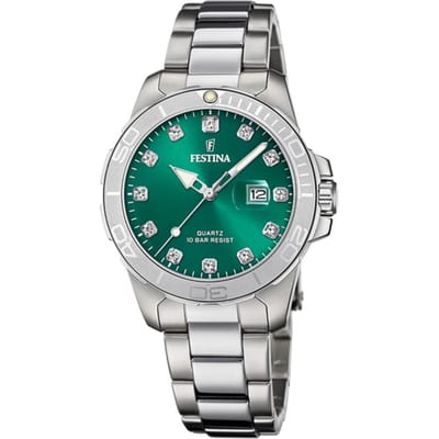 Festina F20503/7 Dames Horloge - Mineraalglas - Roestvrijstaal/Staal - Zilverkleurig - Ø 34.5 mm - Quartz - Vouw/Vlindersluiting - 10 ATM (zwemmen)