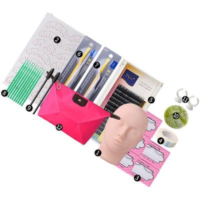 Wimperverlenging Mannequin Hoofd Kit Oogpads Wimpers Pincetten Wimper Training Oefenhoofd Set 12 stuks