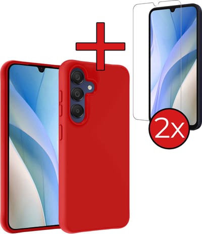 Hoesje - Met 2x Screenprotector - Geschikt voor Samsung Galaxy A15 - Sterk & Shockproof - Telefoon Hoes - Back Cover - Siliconen Case - Telefoonhoes - Rood