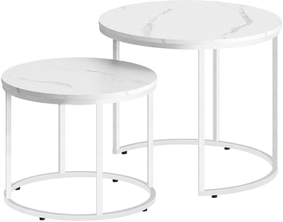 Dailygoods- Salontafel set van 2 - Ronde bijzettafels - Ruimtebesparend - Modern design - Houten en stalen constructie - Ideaal voor woonkamer