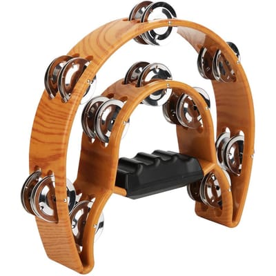 Dubbele Rij Handbel Tamboerijn Metalen Jingles met Ergonomische Grip Slaginstrument orange