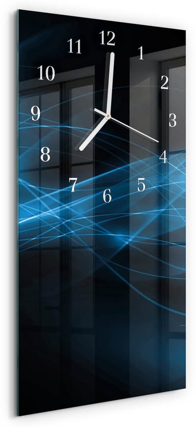 Tulup Wandklok - Abstractie Glazen Klok Met Print - 30x60 cm - Blauw Moderne Glazen Wandklok - Witte Handen - Rechthoekige Wandklok - Glazen Klok Met Print - Wandklok Glas Met Motief